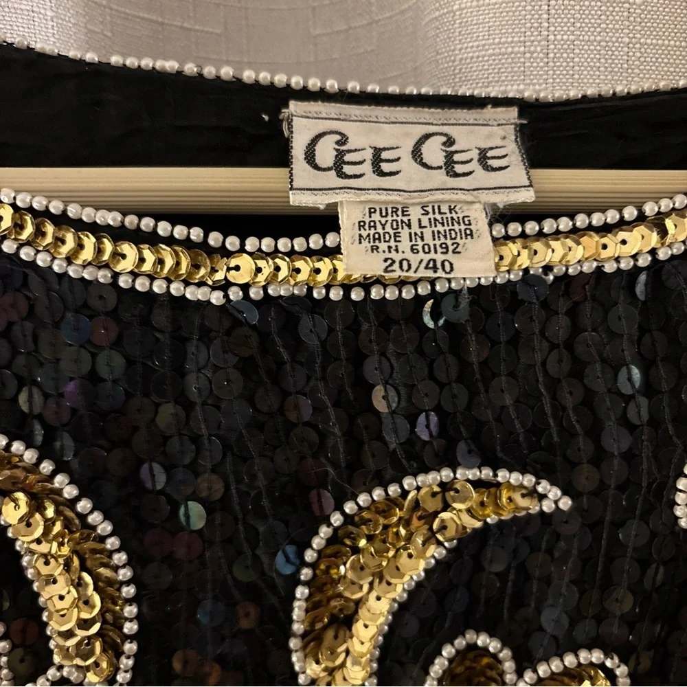Vintage Size 20 CeeCee 100% Silk Hand Beaded Blouse Sequined Bling New Years - Picture 6 of 10